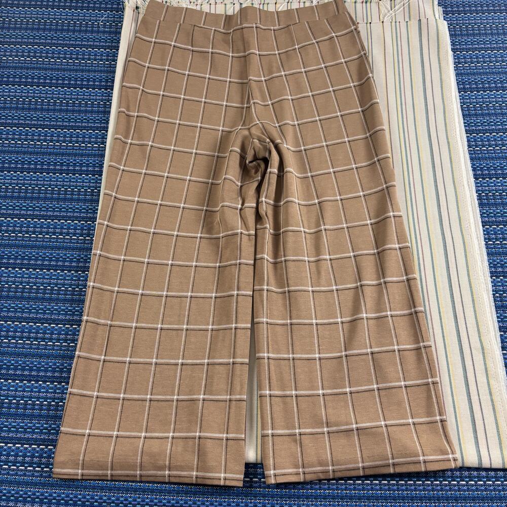 NEW J. Jill Pants Womens Large Brown Plaid Ponte Wide Full-Leg Cropped Pull On - Picture 7 of 12